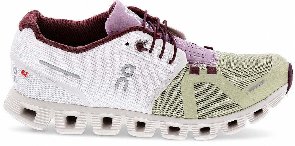 On Running Women’s 7.5 Cloud Sneakers White Green Purple Burgundy Running Shoes